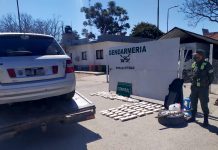 Un vehículo cargado con 61 kilos de marihuana intentó pasar un control de Gendarmeria sobre un auxilio mecánico