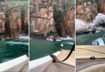 Video: parte de un acantilado se desprende y aplasta a tres lanchas de turistas en Brasil