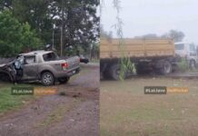 Un camión y una camioneta chocaron en la Ruta Nacional 51 km 10, en cercanías del cementerio de La Silleta.