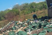 Volcó un camión y los huevos quedaron en el piso