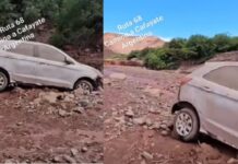 Un automóvil fue arrastrado por la corriente en la ruta 68 rumbo a Cafayate
