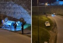 2 heridos: Conductor ebrio hizo una mala maniobra y cayó al vació en la salida de la ciudad