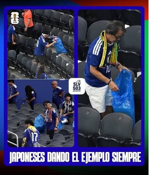 japoneses limpiando tribunas