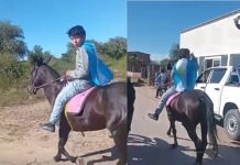 Se llama Tiziano Gómez y salió a festejar con su yegua “Pandemia” por las calles de Morillo en Salta